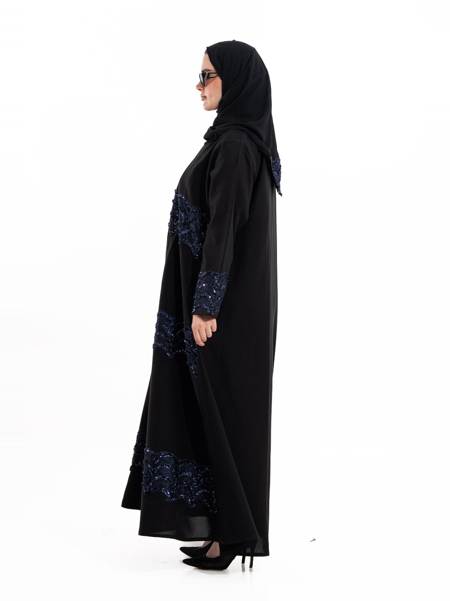 Black Bayan Crystal Tulle Embellished Abaya