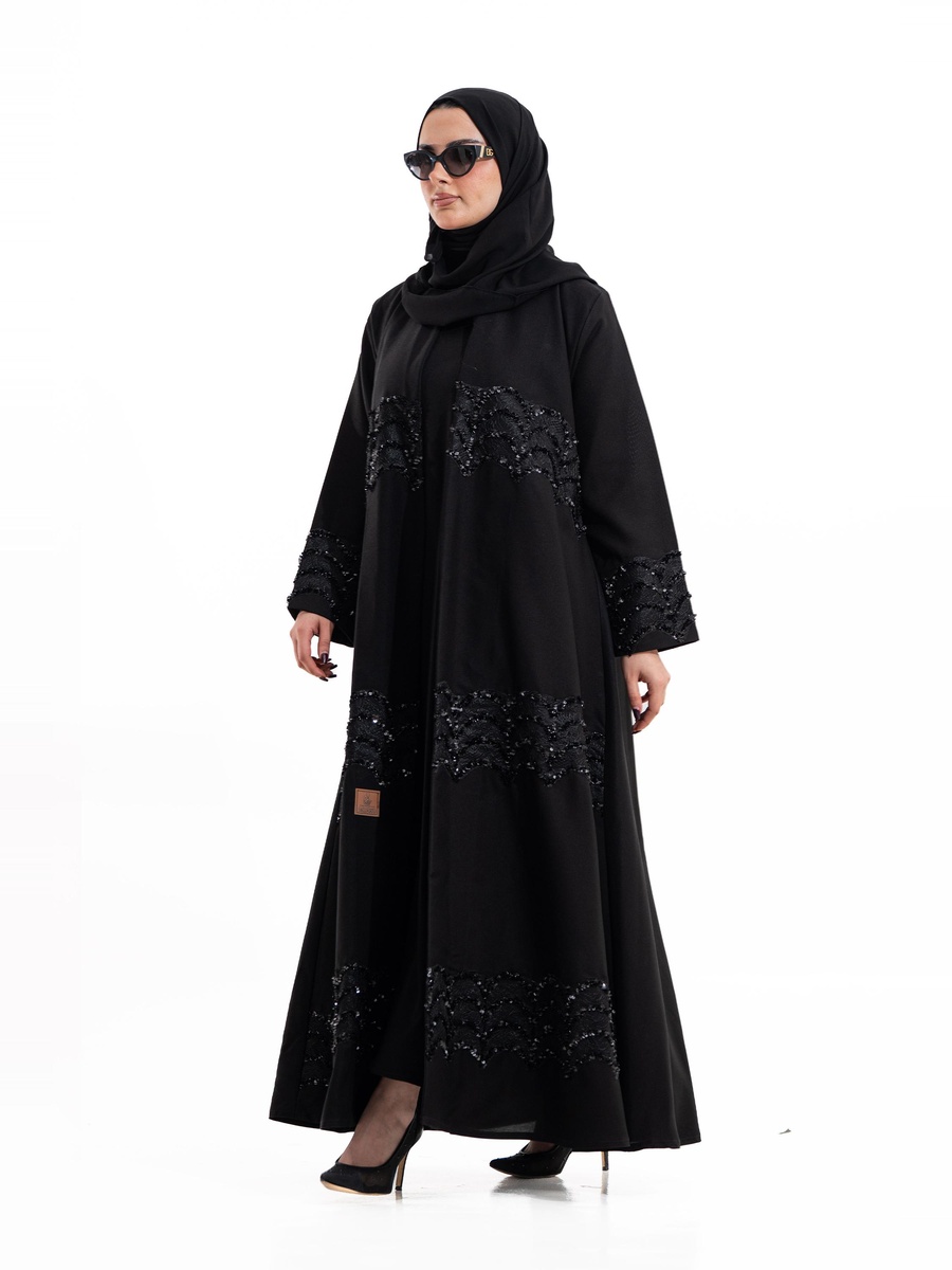 Black Embellished A-Line Abaya