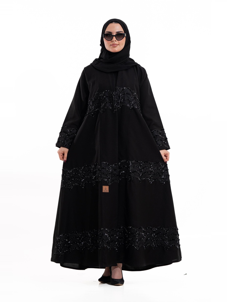 Black Embellished A-Line Abaya
