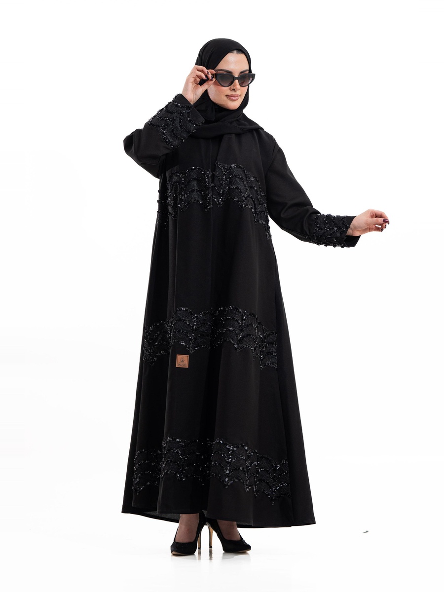 Black Embellished A-Line Abaya