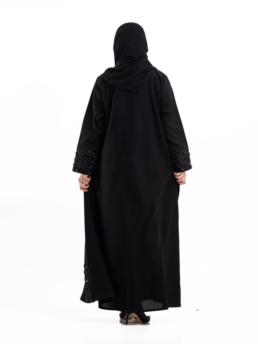Black Embellished A-Line Abaya