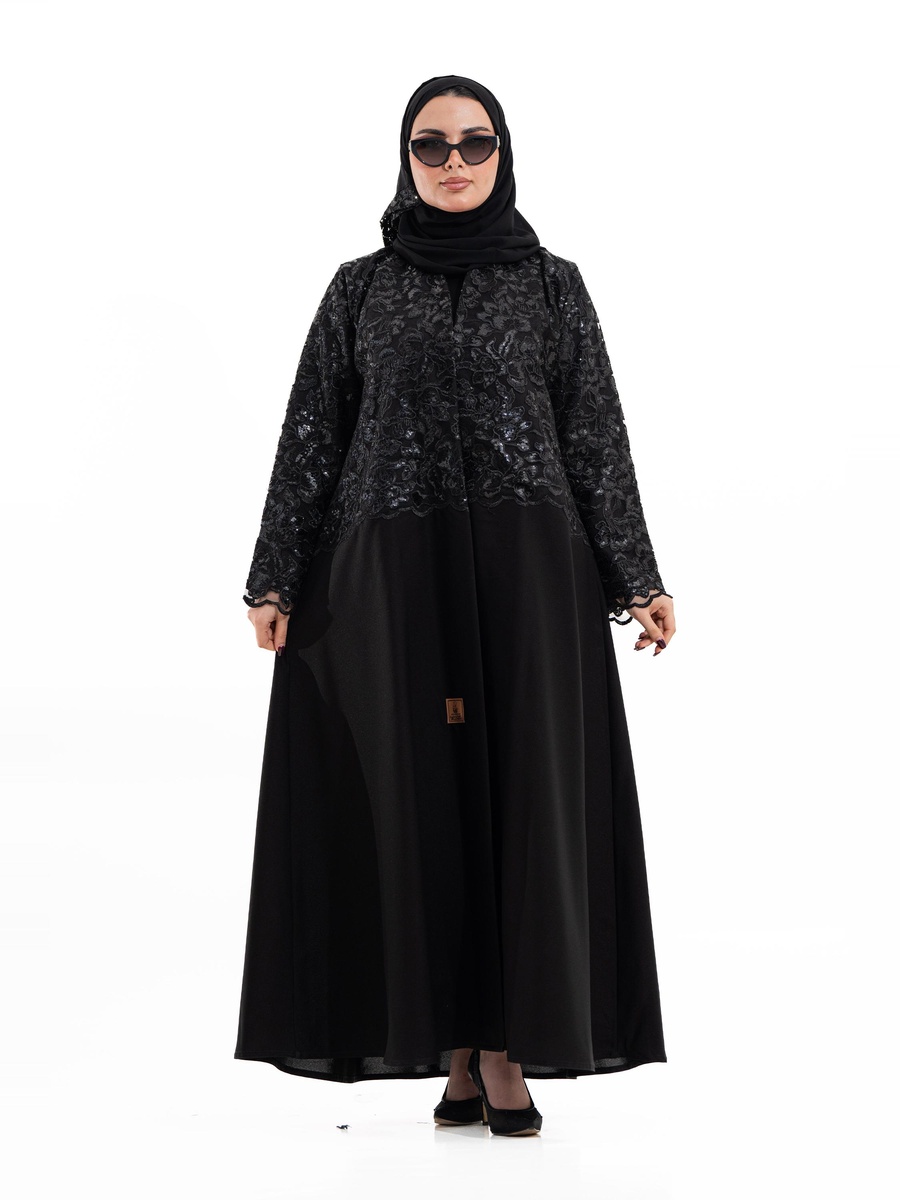 Black Embellished Open Front Abaya