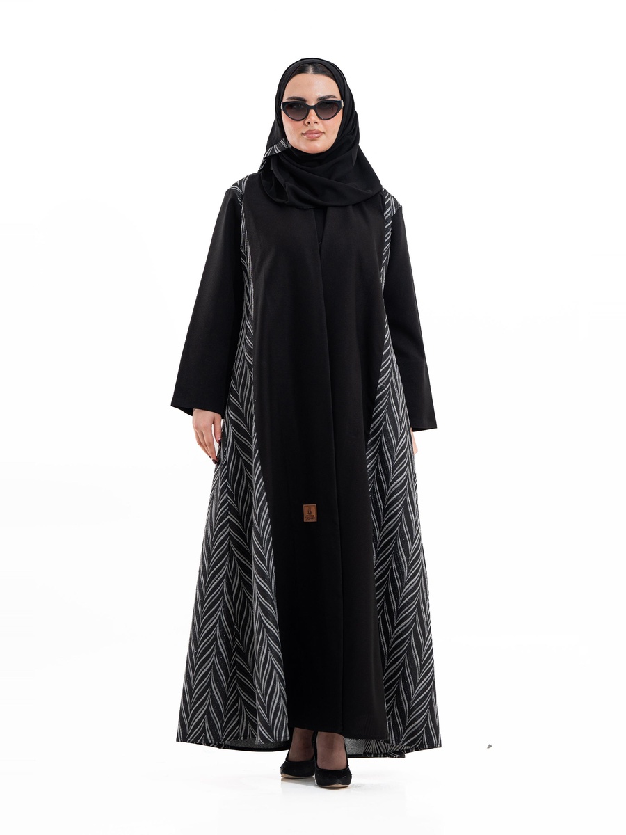 Black Embroidered Jacquard Abaya