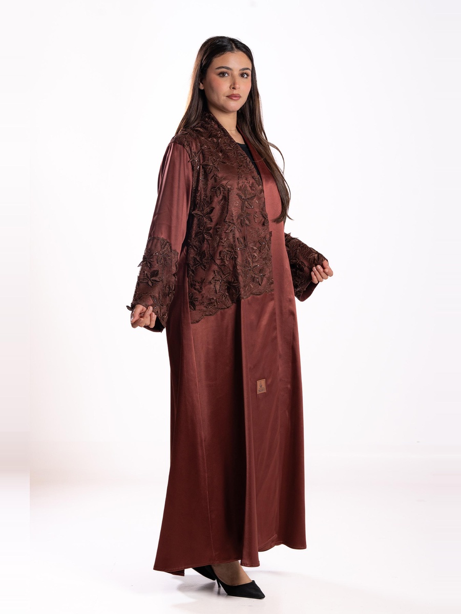 Burgundy Embroidered A-Line Abaya