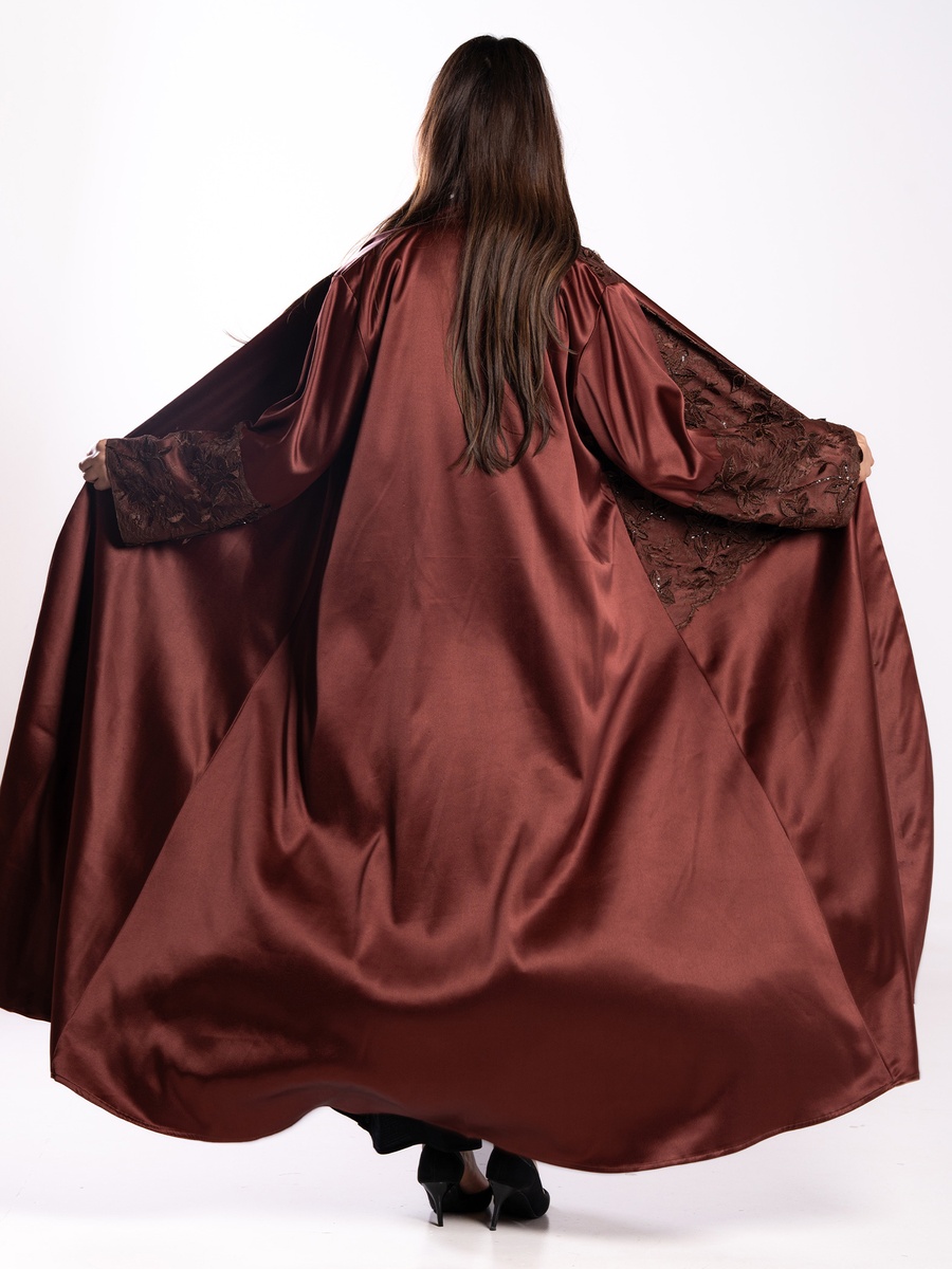 Burgundy Embroidered A-Line Abaya