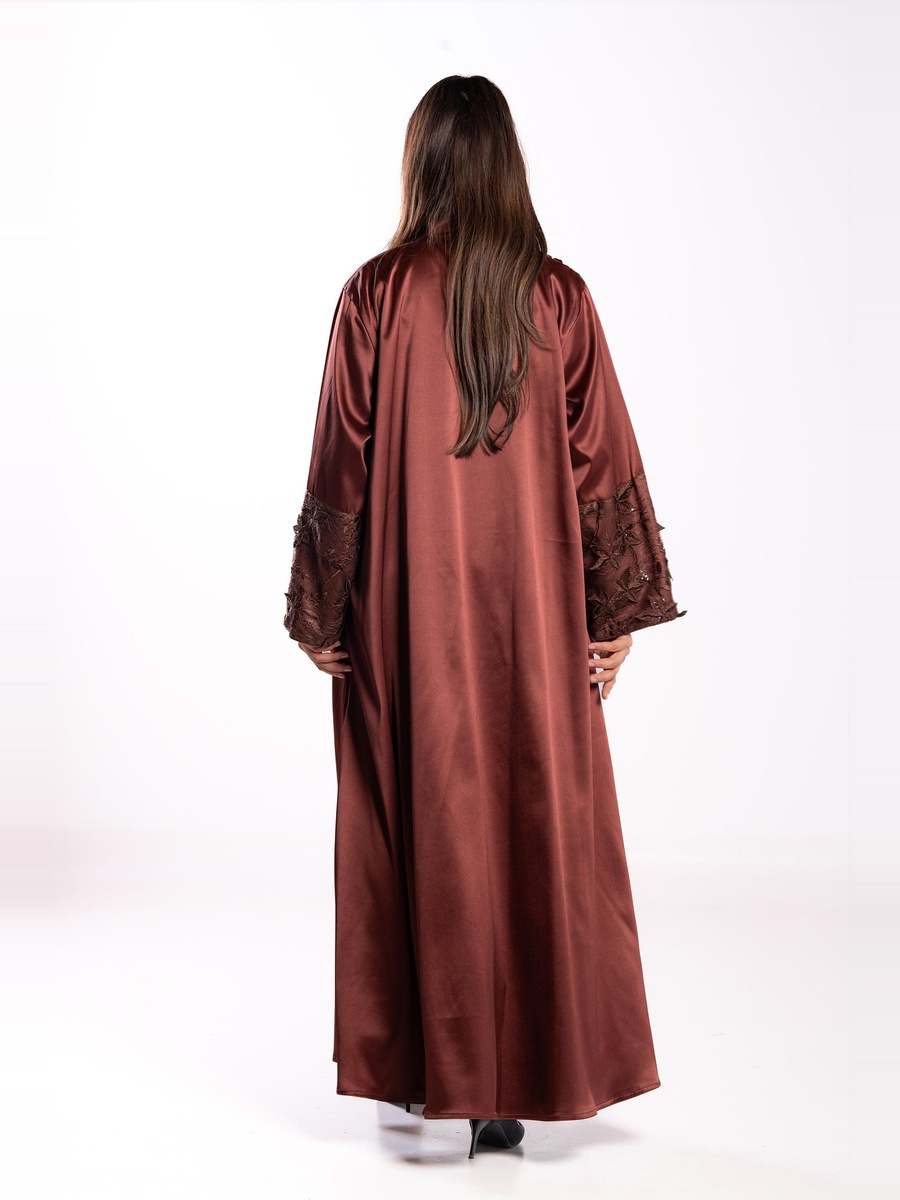 Burgundy Embroidered A-Line Abaya