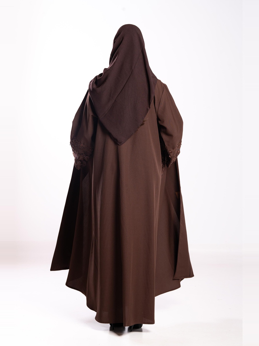 Brown Embroidered A-Line Abaya