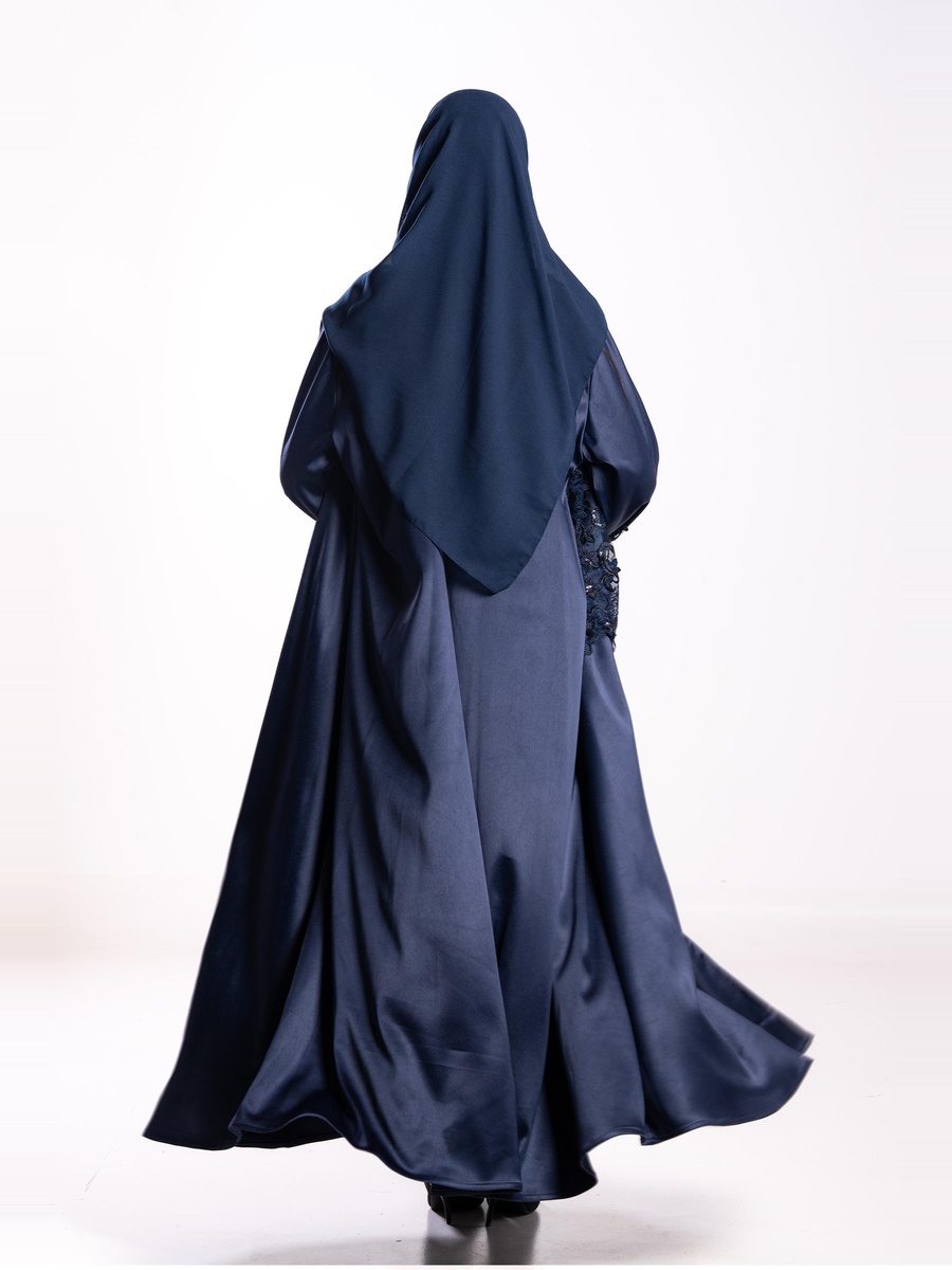 Navy Blue Embroidered A-Line Abaya