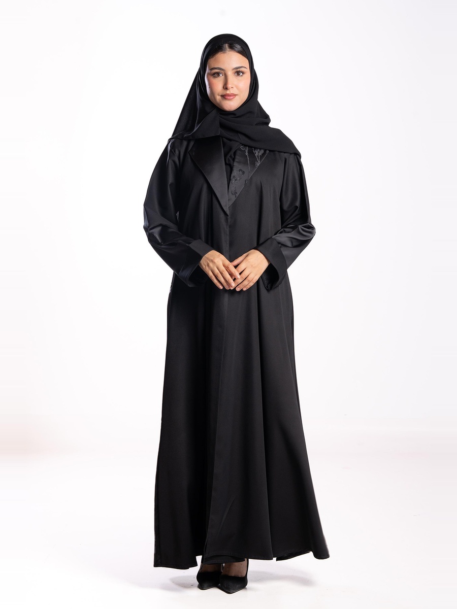 Black Embellished Jacquard Abaya