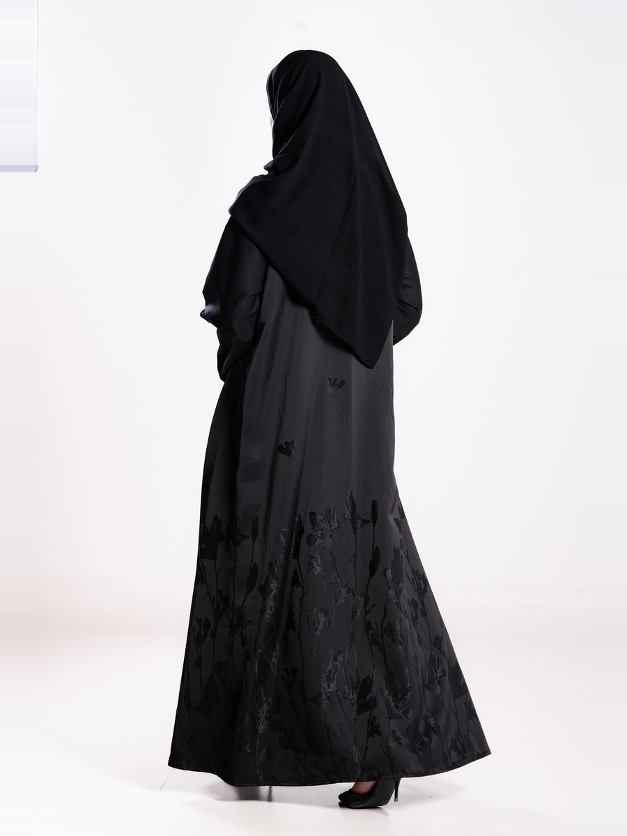 Black Embellished Jacquard Abaya