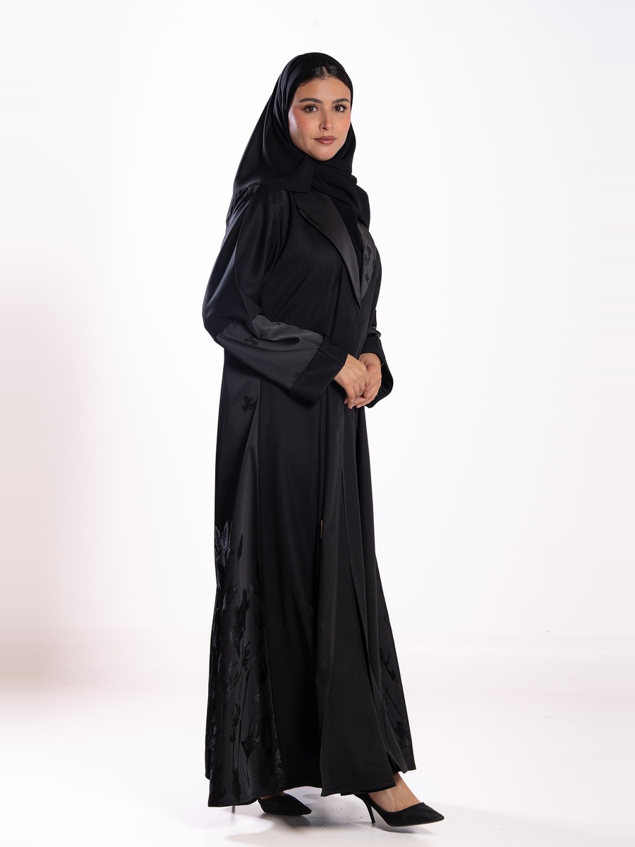 Black Embellished Jacquard Abaya