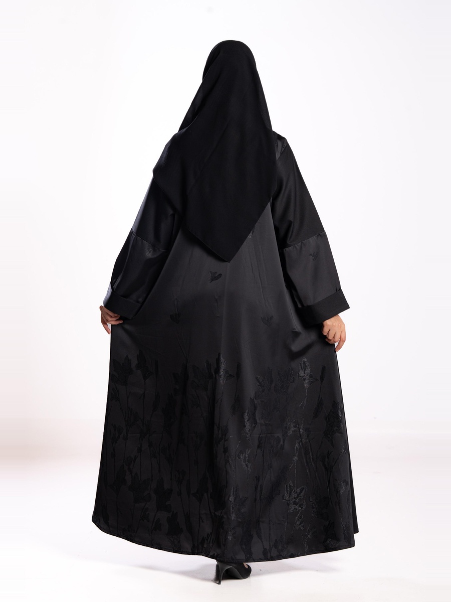 Black Embellished Jacquard Abaya