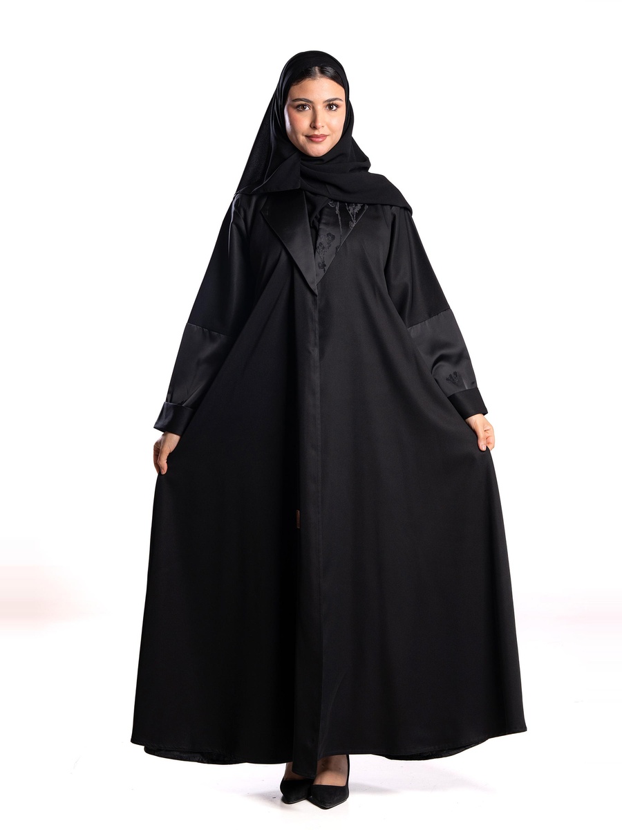 Black Embellished Jacquard Abaya
