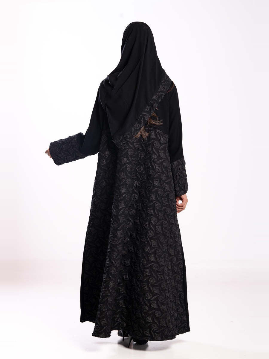 Black Mayadas Jacquard Detail Long Sleeves Abaya