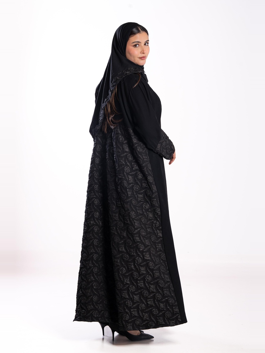 Black Mayadas Jacquard Detail Long Sleeves Abaya