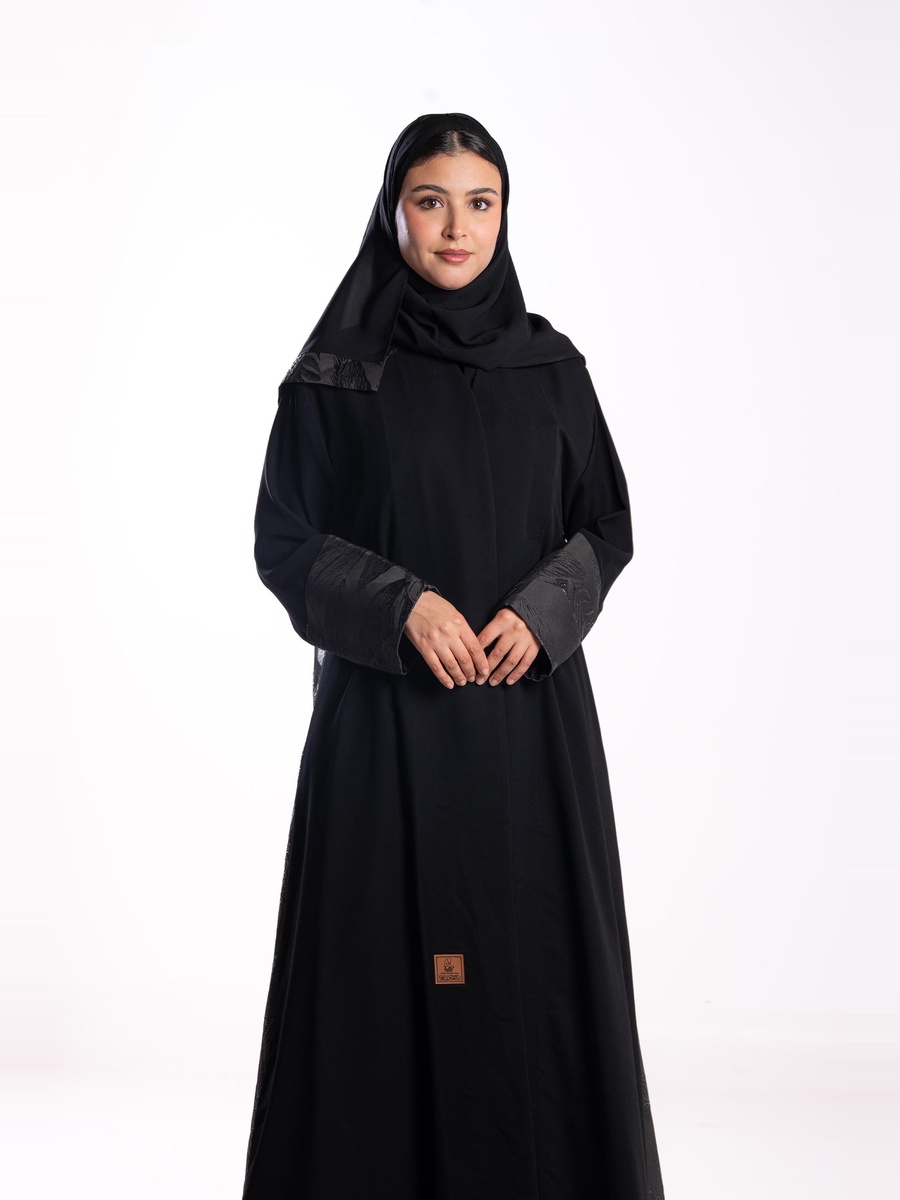 Black Alia Jacquard Long Sleeves Abaya