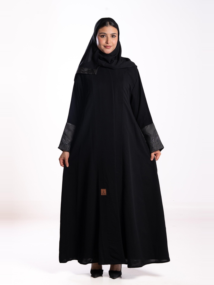 Black Alia Jacquard Long Sleeves Abaya