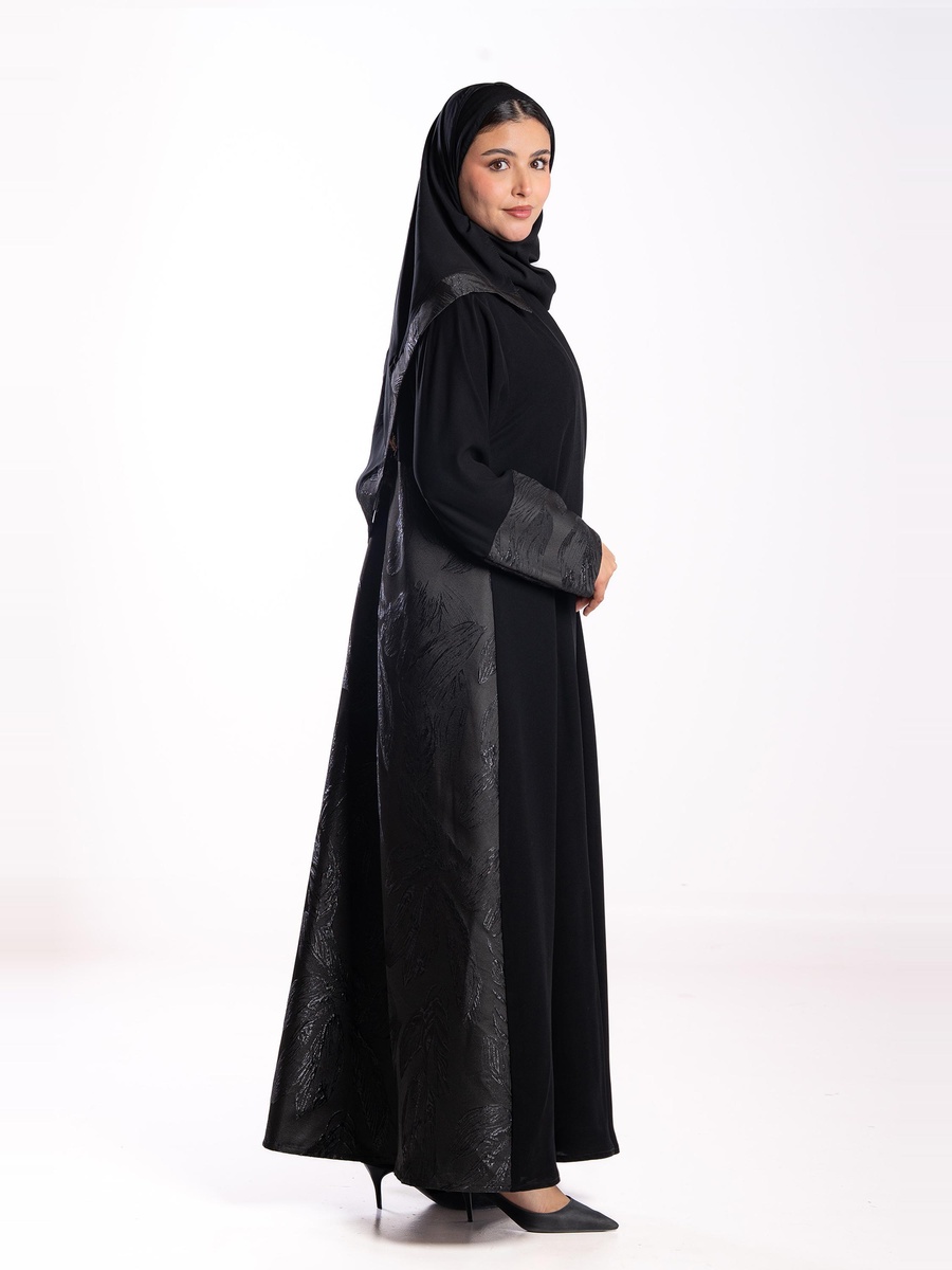 Black Alia Jacquard Long Sleeves Abaya