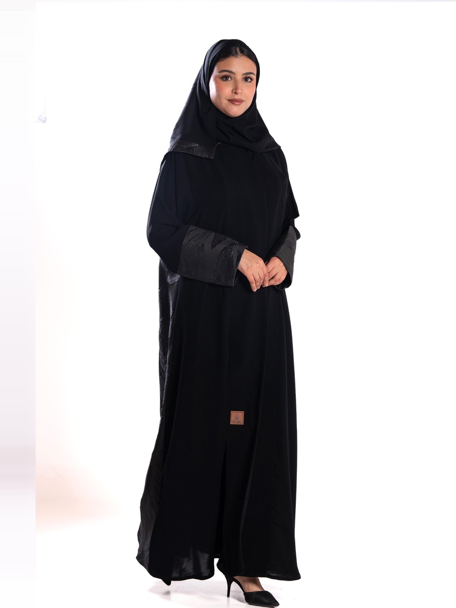 Black Alia Jacquard Long Sleeves Abaya