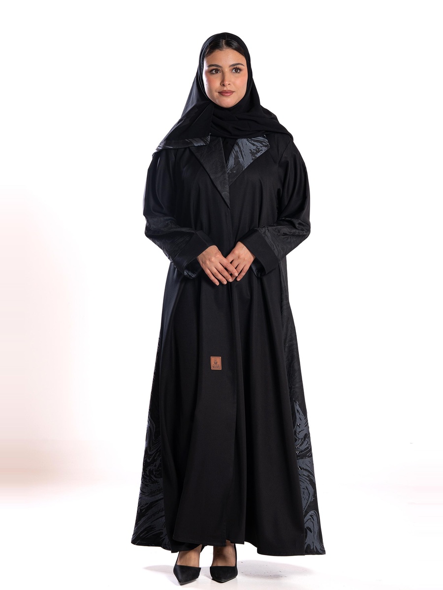 Black Contrast Jacquard Embellished Abaya