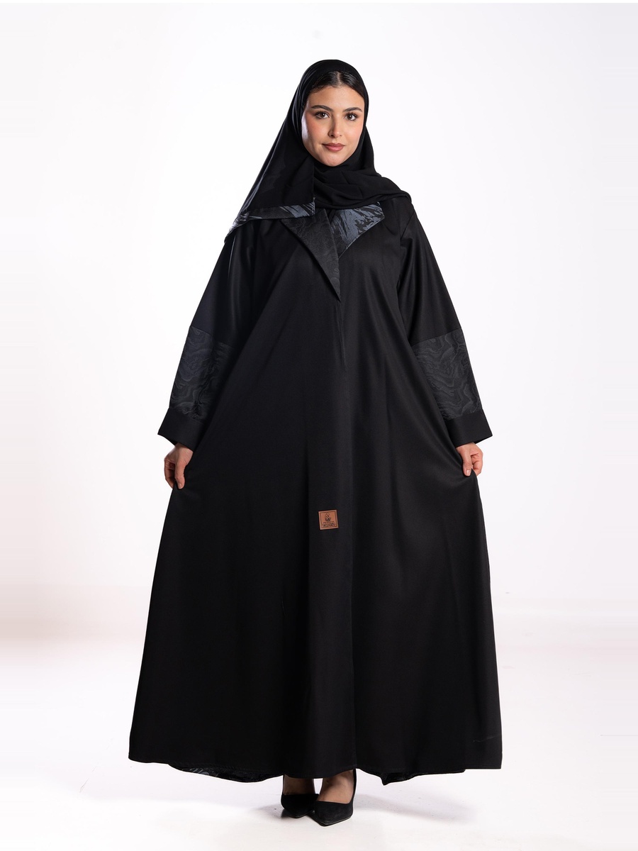 Black Contrast Jacquard Embellished Abaya