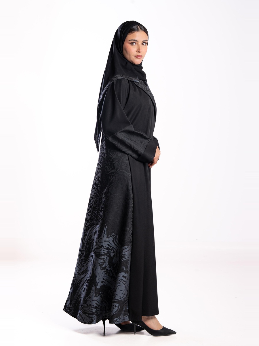 Black Contrast Jacquard Embellished Abaya