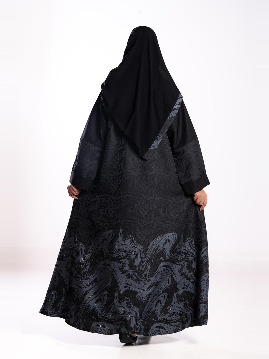 Black Contrast Jacquard Embellished Abaya