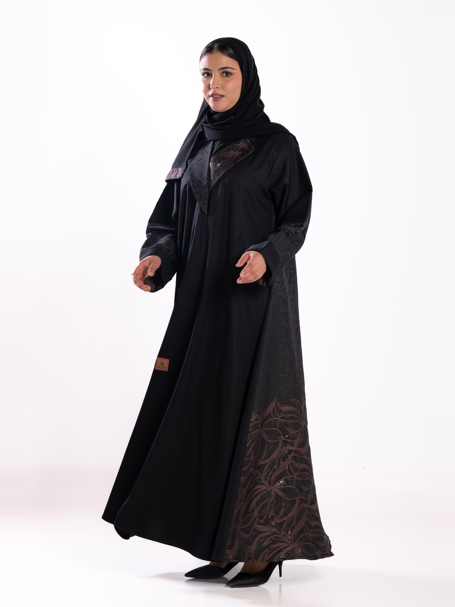 Black Jacquard Embroidered A-Line Abaya