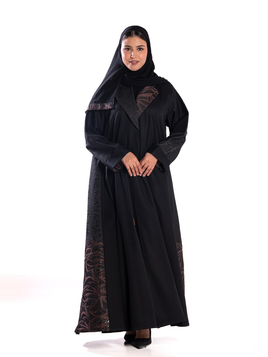 Black Jacquard Embroidered A-Line Abaya
