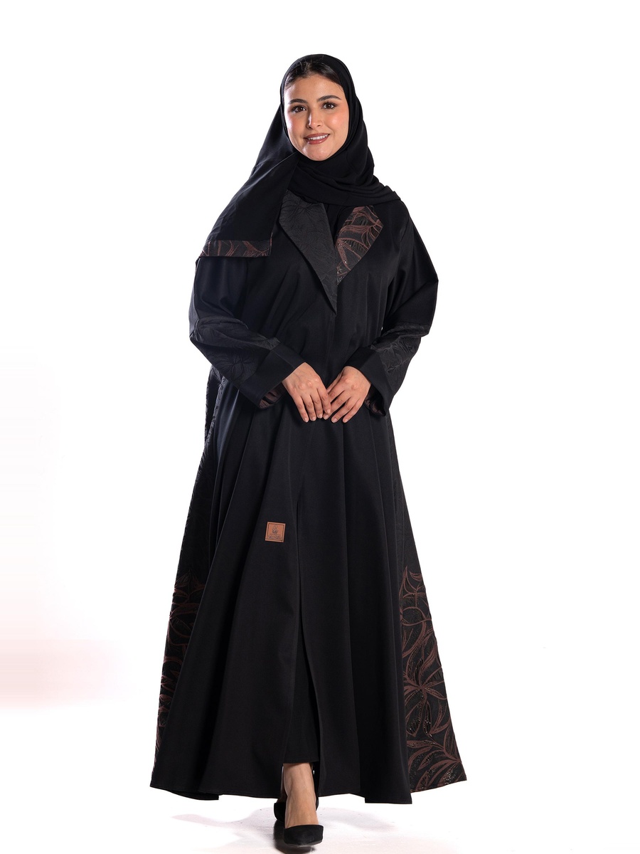 Black Jacquard Embroidered A-Line Abaya