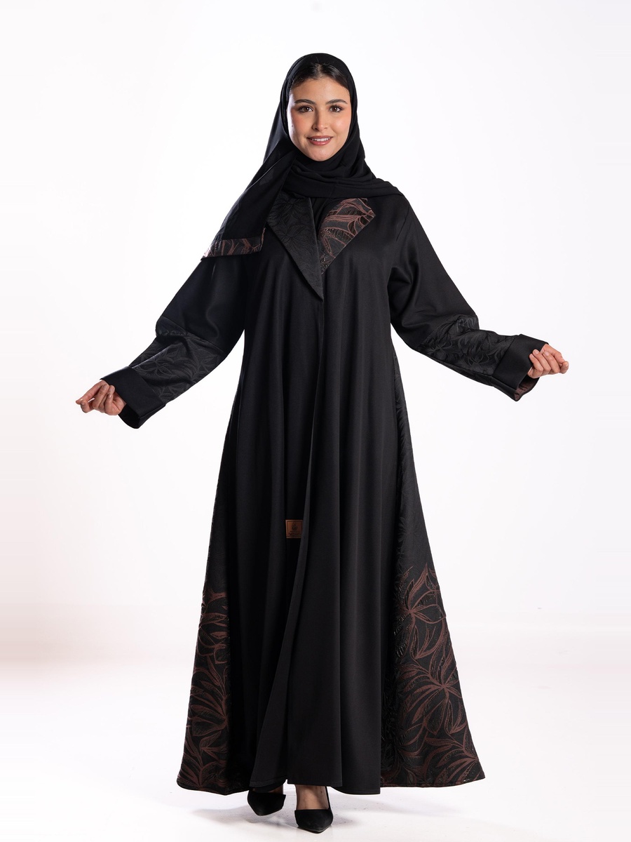 Black Jacquard Embroidered A-Line Abaya