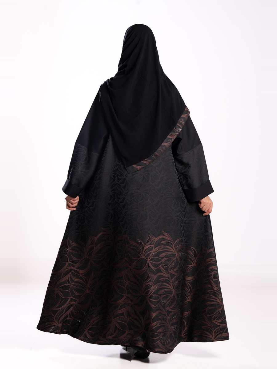 Black Jacquard Embroidered A-Line Abaya