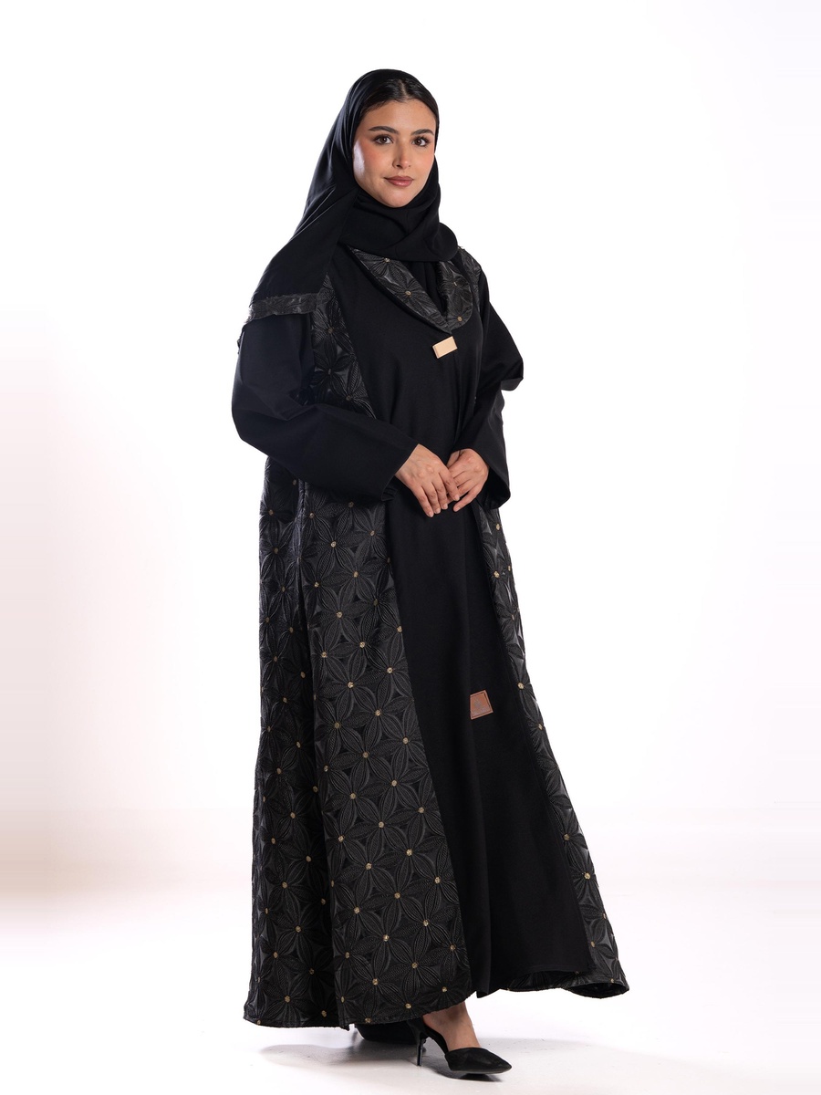 Black Embellished A-Line Abaya 