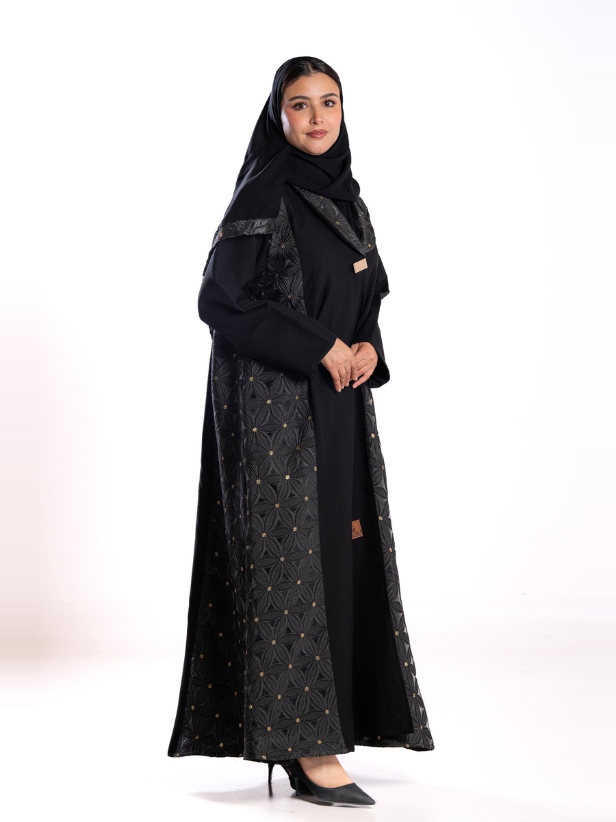 Black Embellished A-Line Abaya 