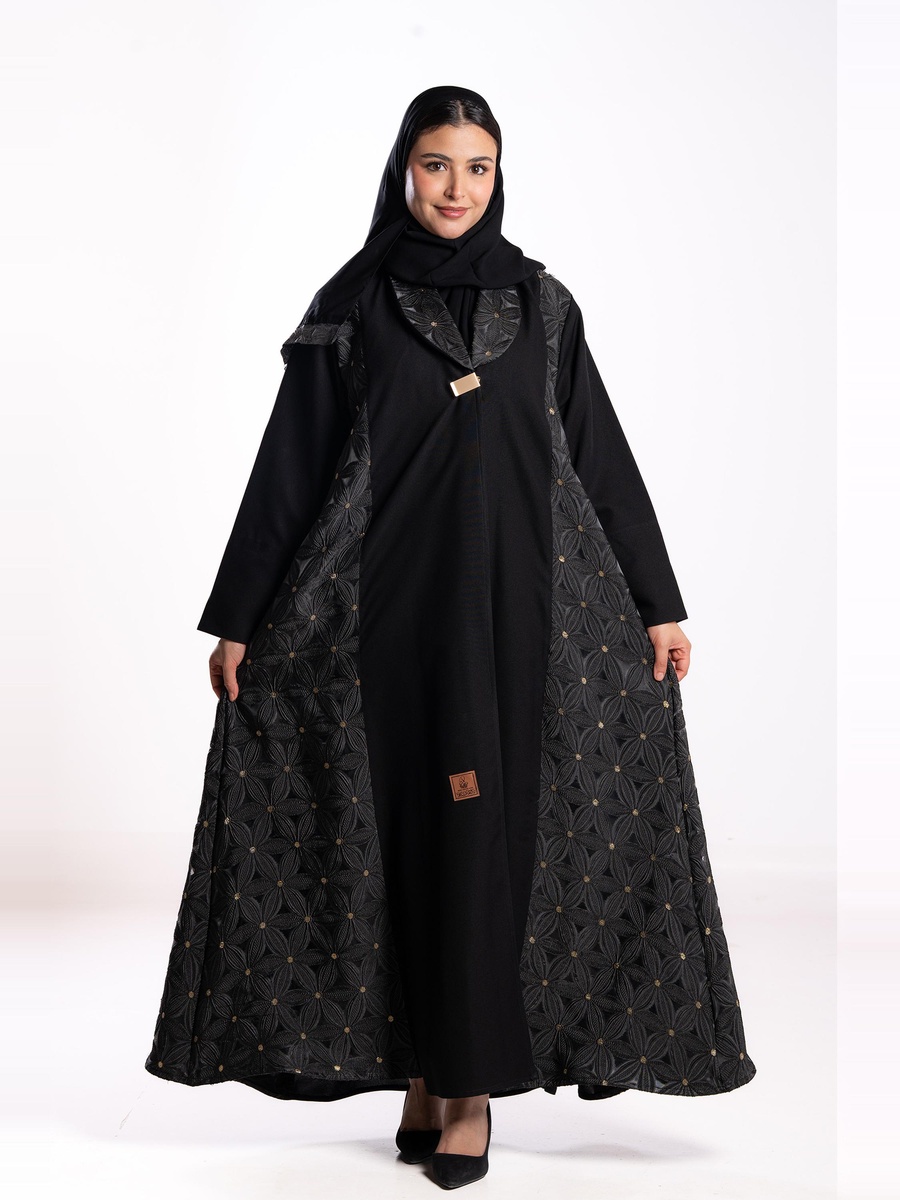 Black Embellished A-Line Abaya 