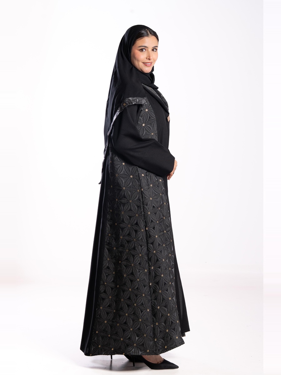 Black Embellished A-Line Abaya 