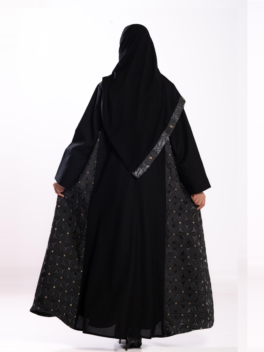 Black Embellished A-Line Abaya 