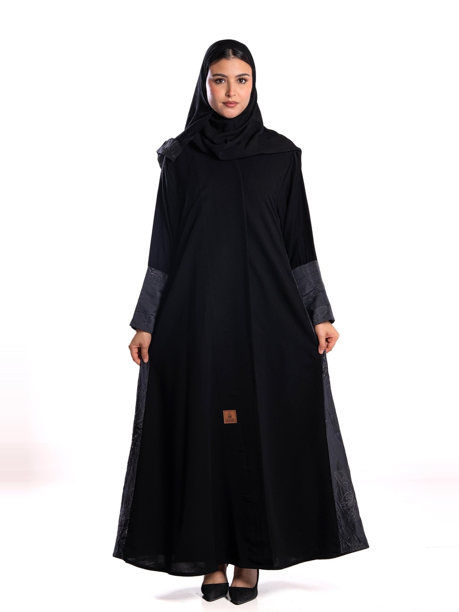Black Contrast Jacquard Embroidered Abaya