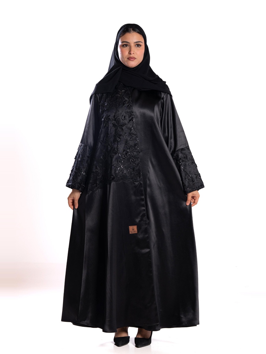 Black Embroidered A-Line Abaya