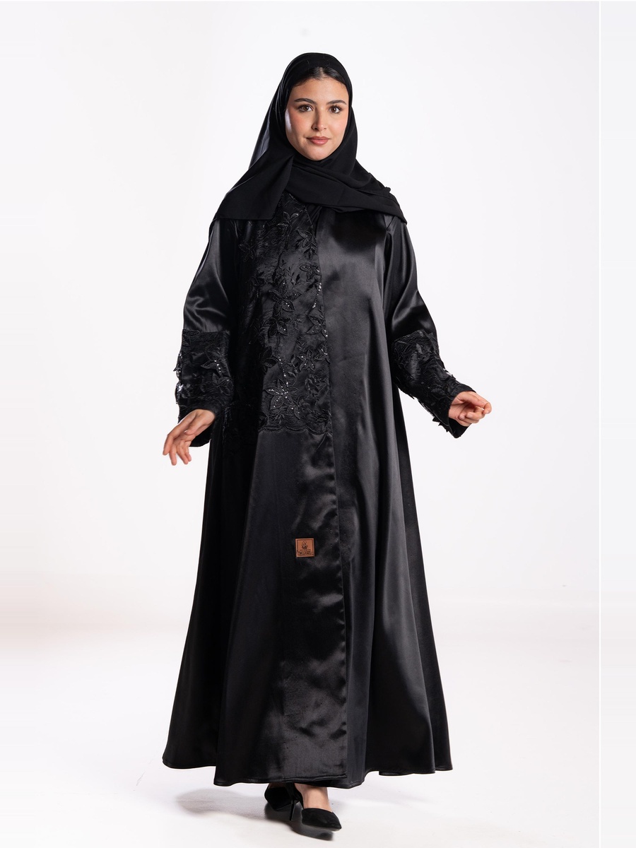 Black Embroidered A-Line Abaya