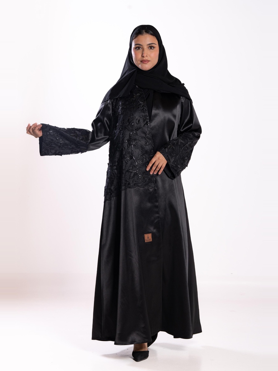 Black Embroidered A-Line Abaya