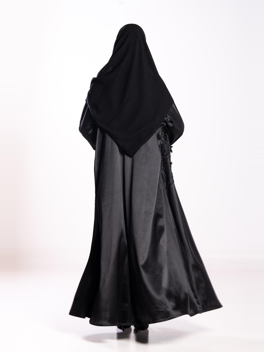 Black Embroidered A-Line Abaya
