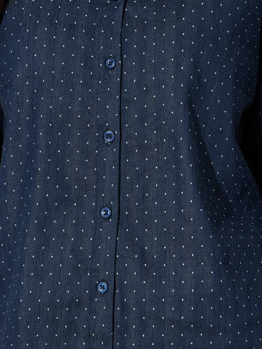 Dark Blue Striped Regular Fit Cotton Shirt