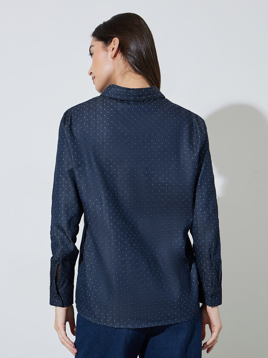 Dark Blue Striped Regular Fit Cotton Shirt