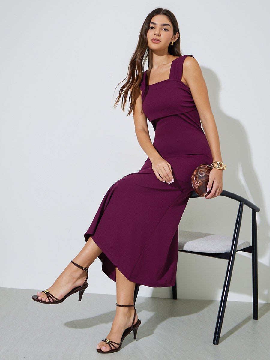 Purple Solid Sleeveless Mermaid Maxi Dress