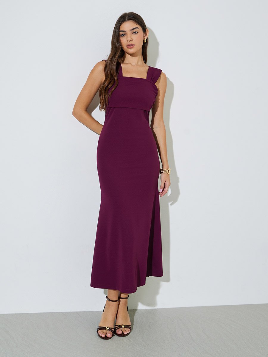 Purple Solid Sleeveless Mermaid Maxi Dress
