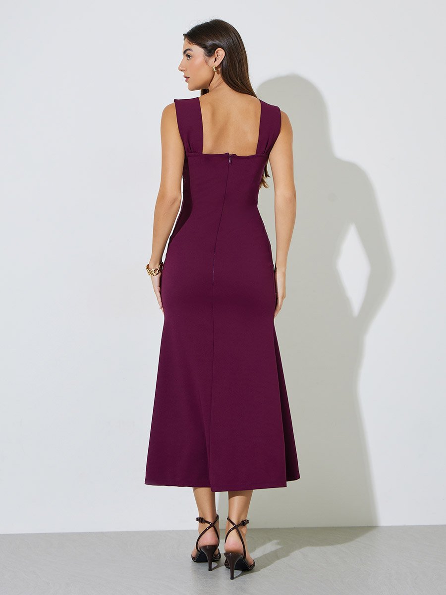 Purple Solid Sleeveless Mermaid Maxi Dress
