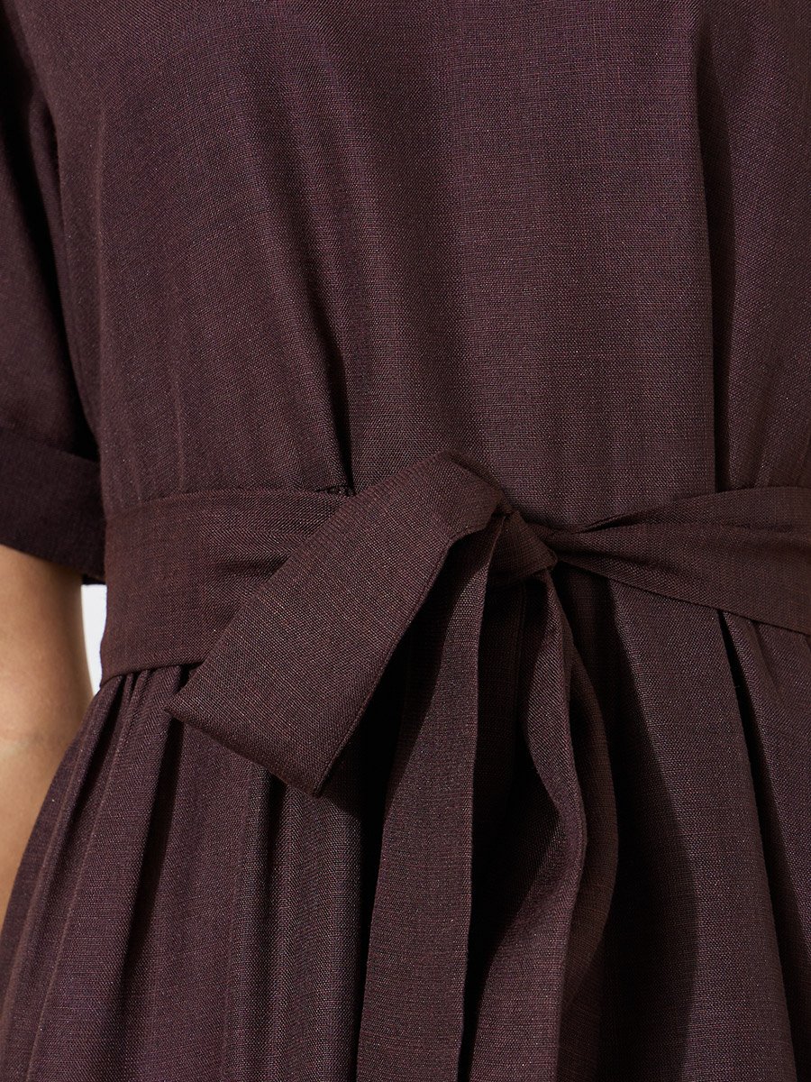 Brown Tie-Up Detail Tiered Maxi Dress