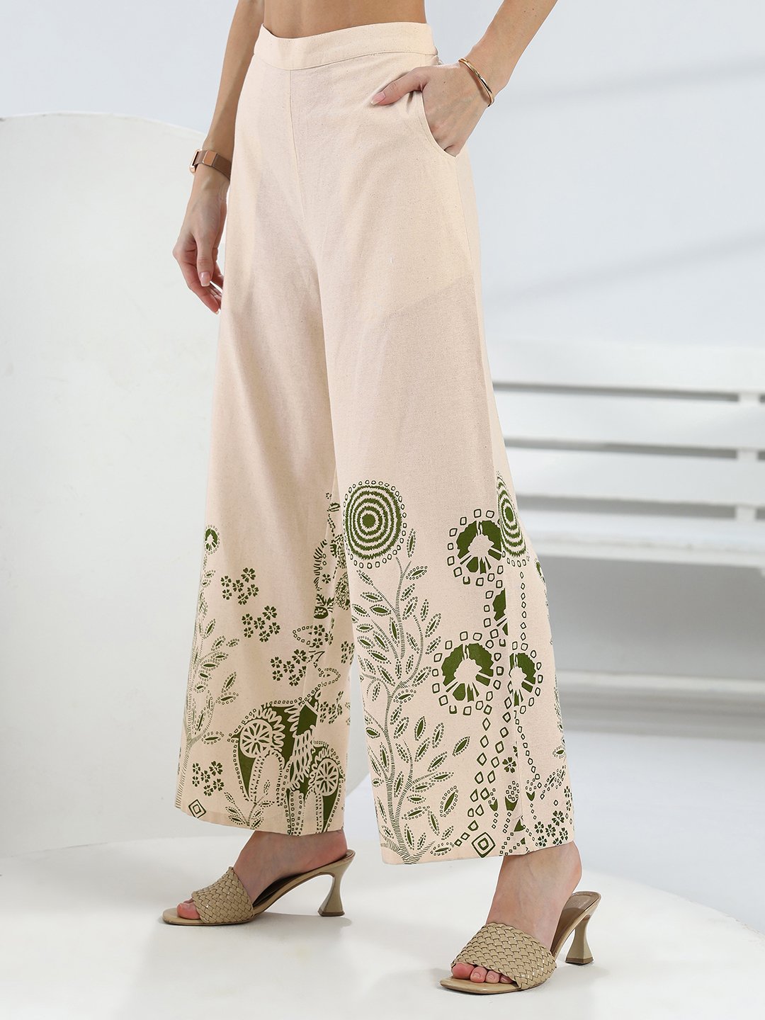 Off White Printed Cotton Tunic and Trousers Co-Ords
