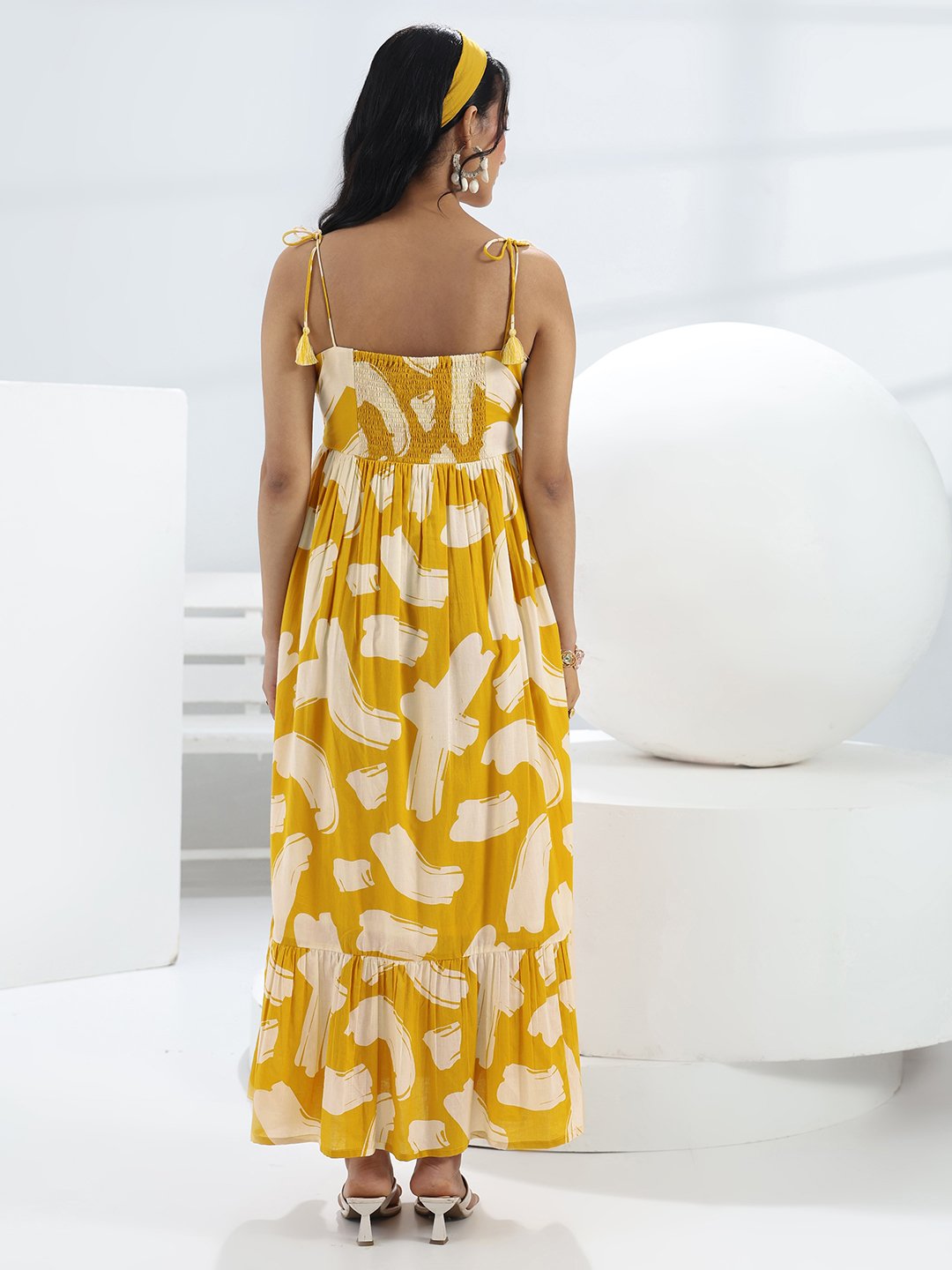 Yellow Printed Cotton Maxi Dress